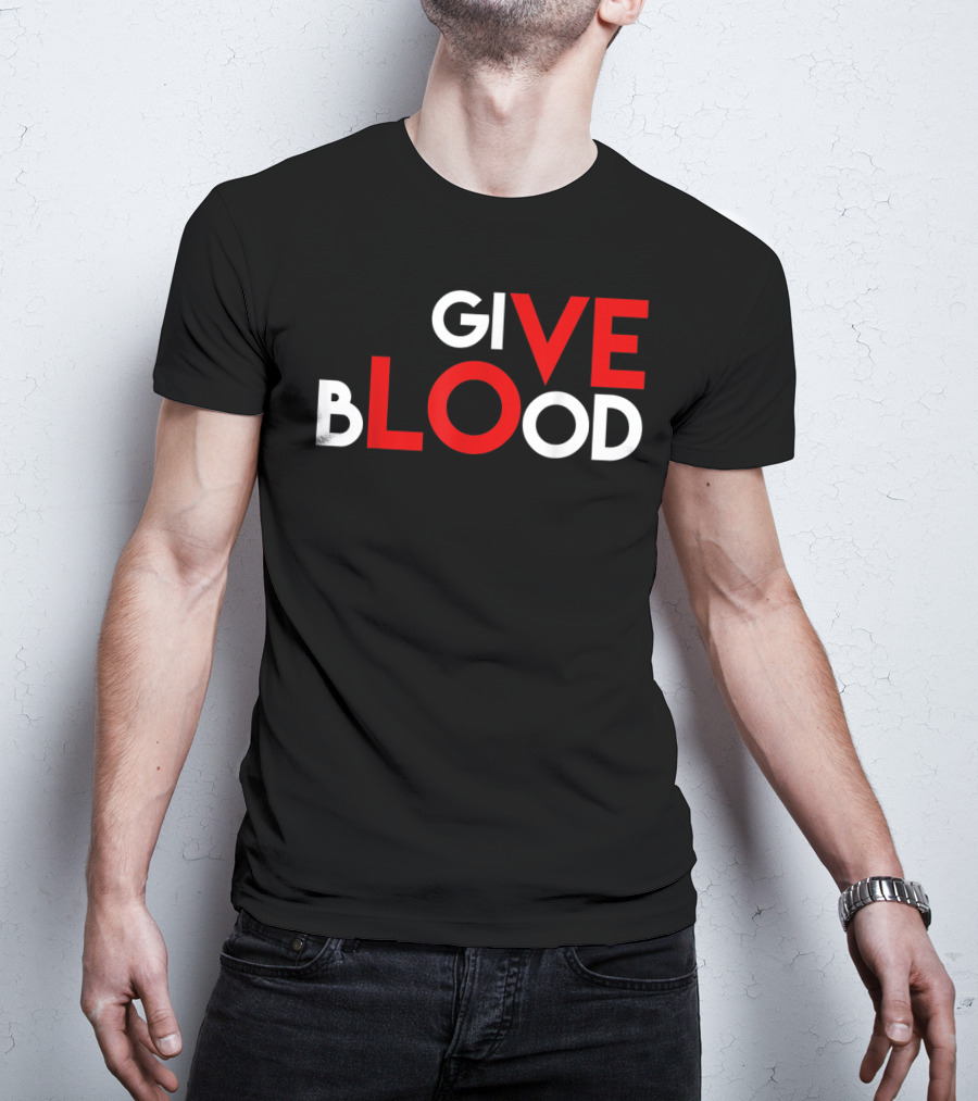 Give Blood Red White LOVE Typography World Blood Donation Day T-Shirt
