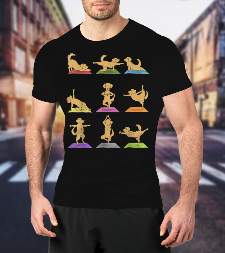 Golden Retriever Yoga Poses Funny Dogs In Yoga T-Shirt