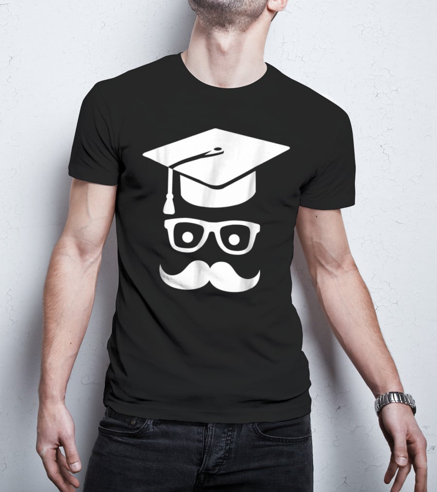 Graduation Smiley Mustache With Glasses And Cap T-Shirt