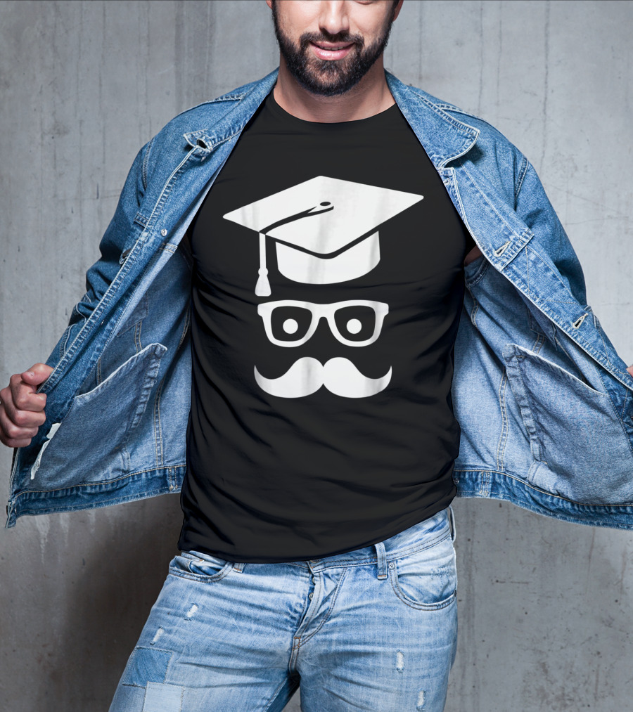 Graduation Smiley Mustache With Glasses And Cap T-Shirt