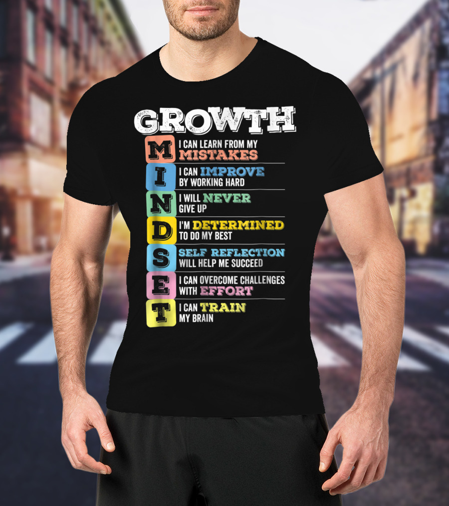 Growth Mindset Classroom Brain Motivation Mistakes Improve Never Determined Self Reflection Effort Train T-Shirt