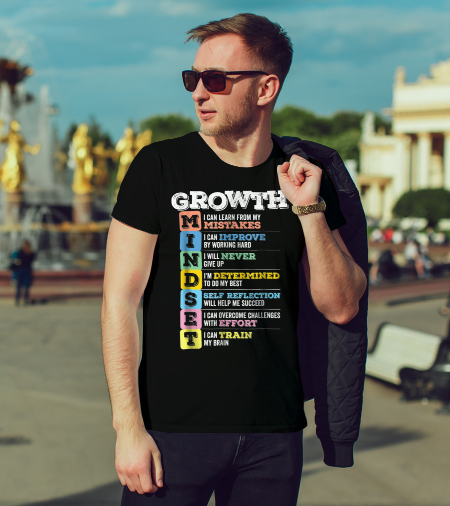 Growth Mindset Classroom Brain Motivation Mistakes Improve Never Determined Self Reflection Effort Train T-Shirt