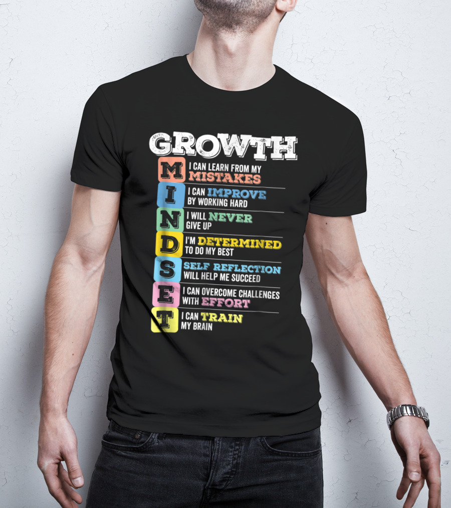 Growth Mindset Classroom Brain Motivation Mistakes Improve Never Determined Self Reflection Effort Train T-Shirt