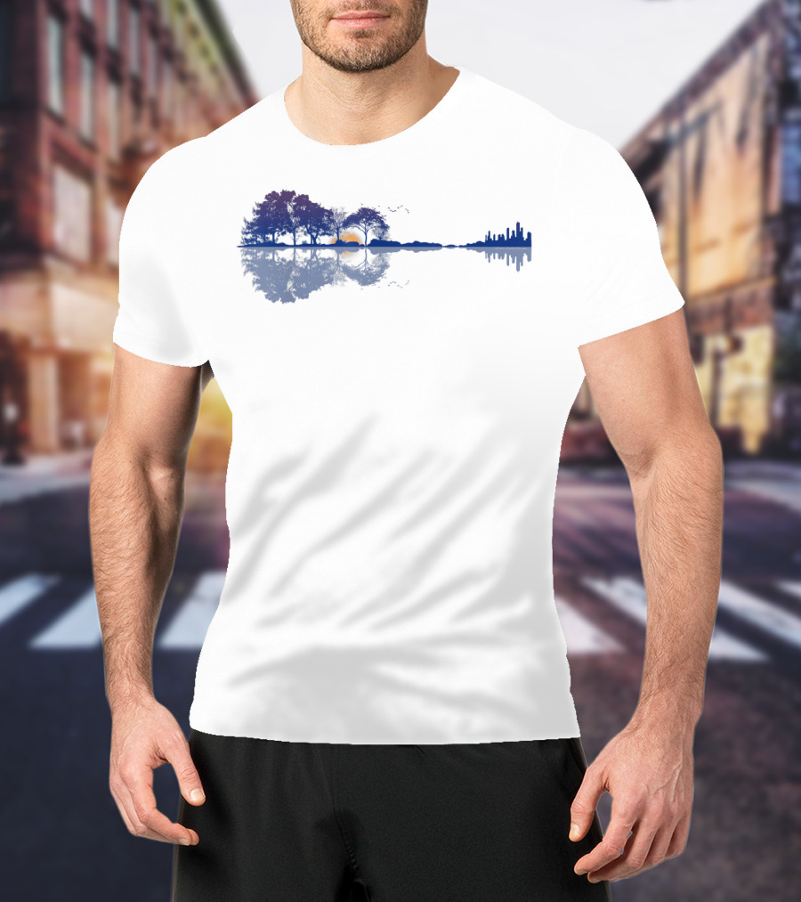 Guitar Reflections Lake Scene For Music Lovers T-Shirt