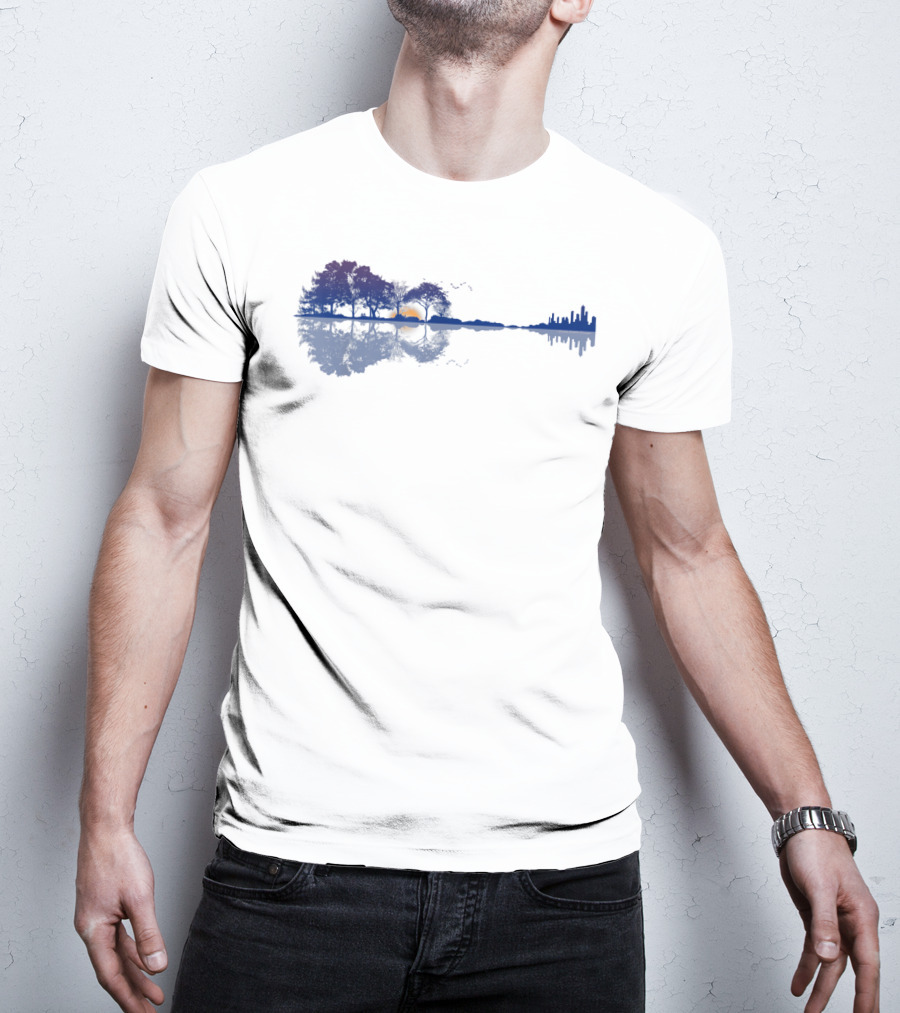 Guitar Reflections Lake Scene For Music Lovers T-Shirt
