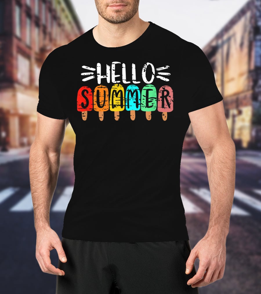 Hello Summer Vacation Ice Cream Popsicles T-Shirt