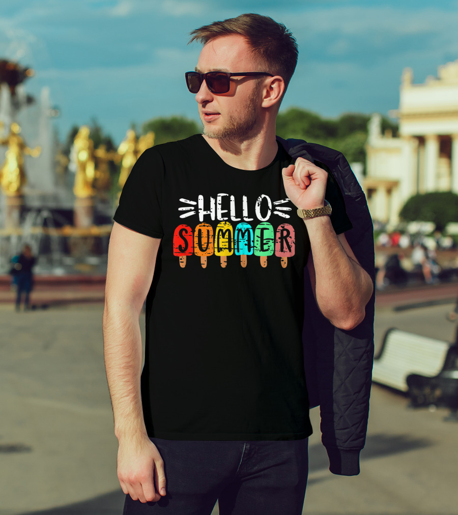 Hello Summer Vacation Ice Cream Popsicles T-Shirt