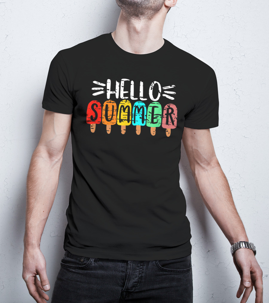 Hello Summer Vacation Ice Cream Popsicles T-Shirt