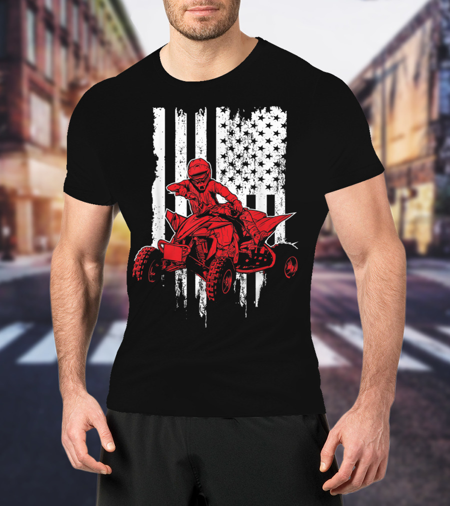 American 4 Wheeler ATV With Grunge USA Flag Background T-Shirt
