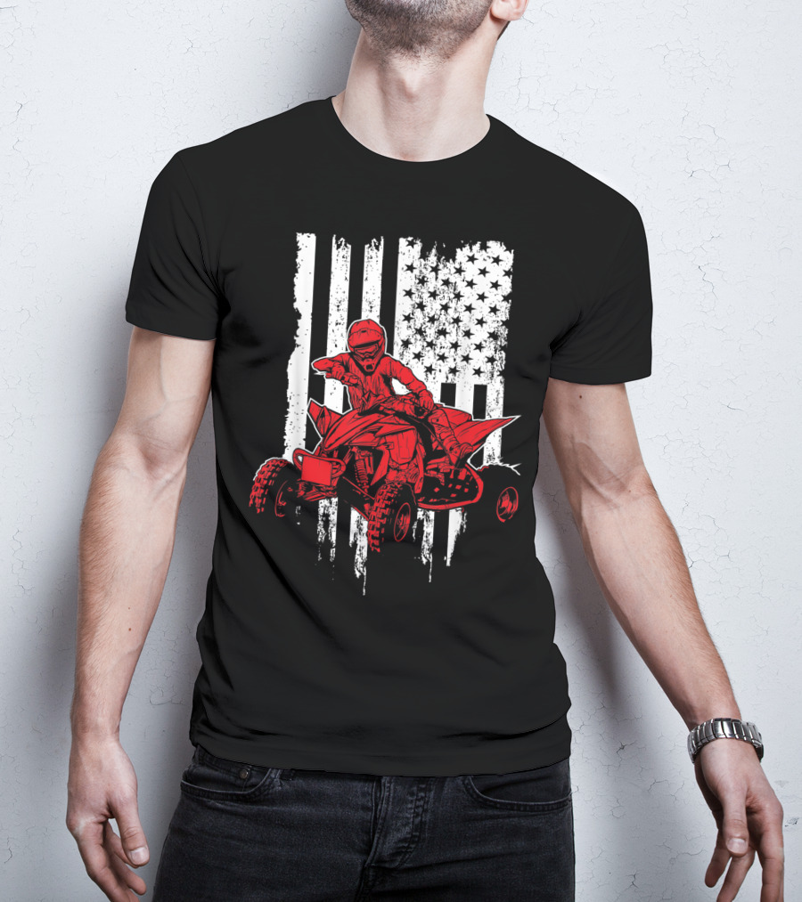 American 4 Wheeler ATV With Grunge USA Flag Background T-Shirt