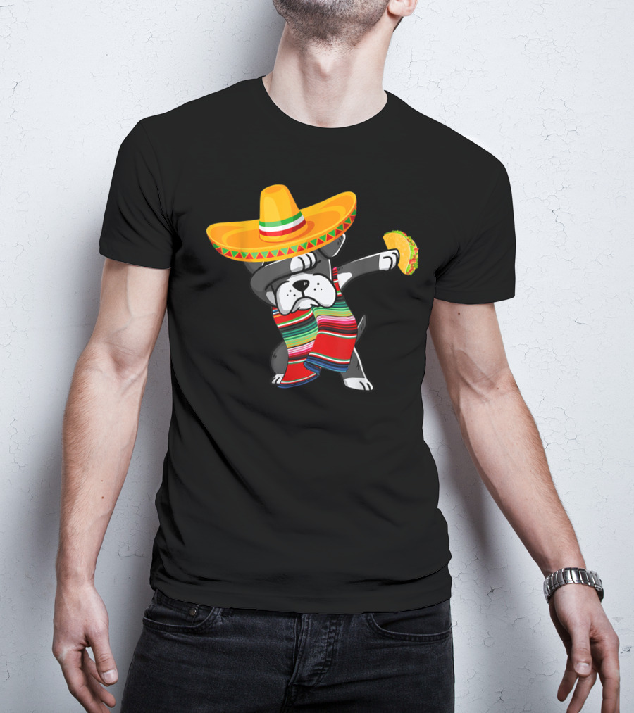 Boxer Dabbing Sombrero Taco Cinco De Mayo Dog T-Shirt