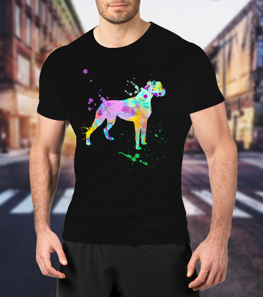 Boxer Dog Lovers Watercolor Splash T-Shirt