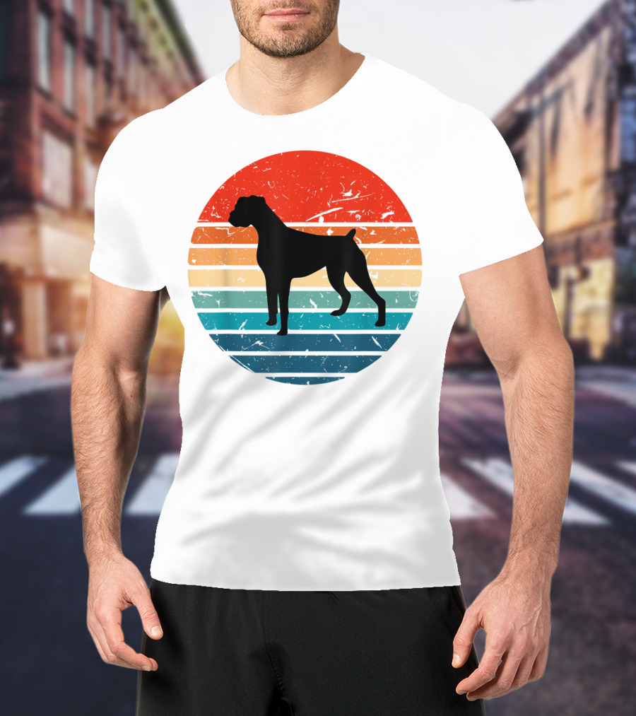 Boxer Dog Retro 70s 80s Striped T-Shirt