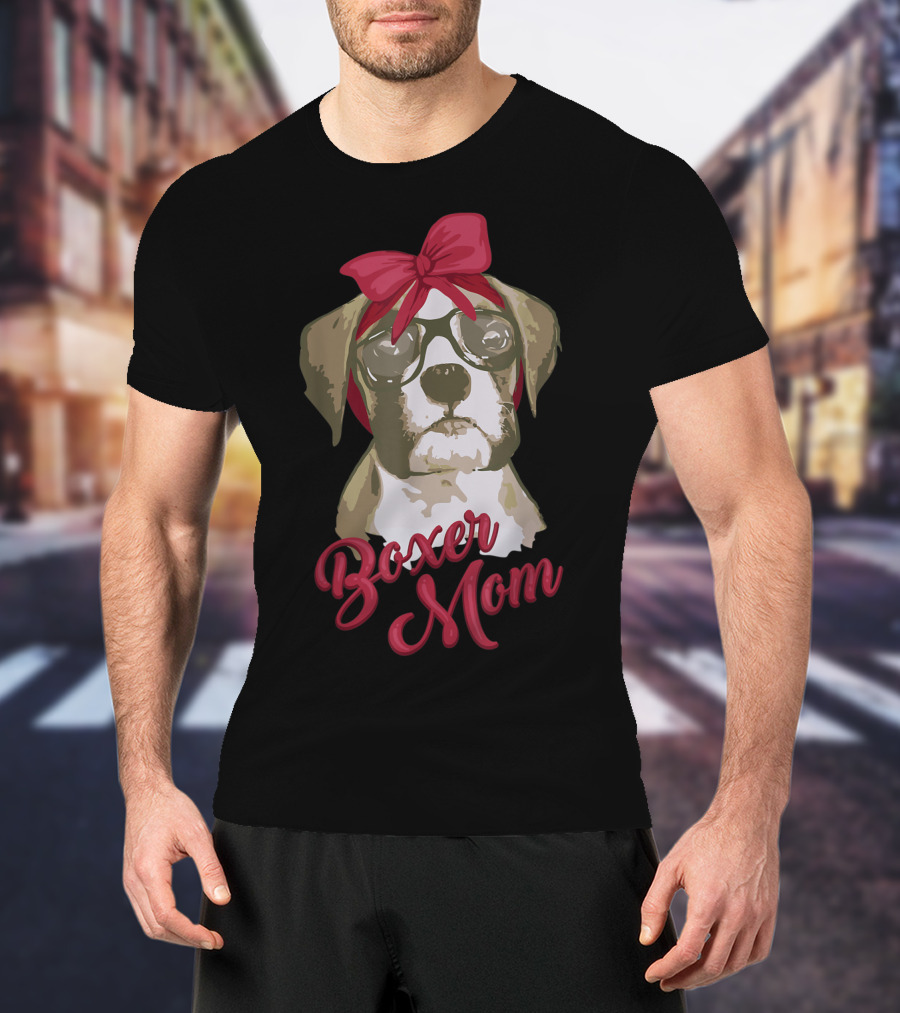 Boxer Mom Funny Cool I Heart Boxer Breed Glasses Red Bow T-Shirt