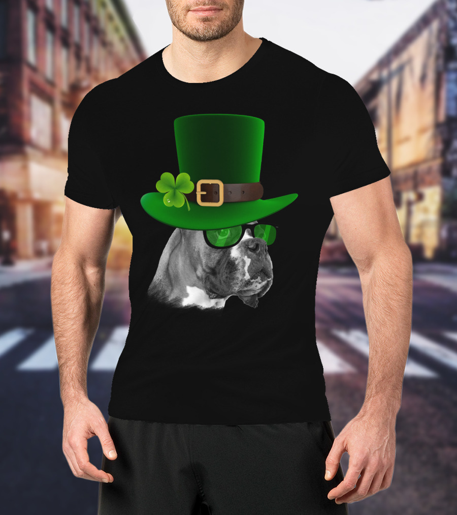 Boxer Dog St Patrick's Day Green Hat Shamrock T-Shirt