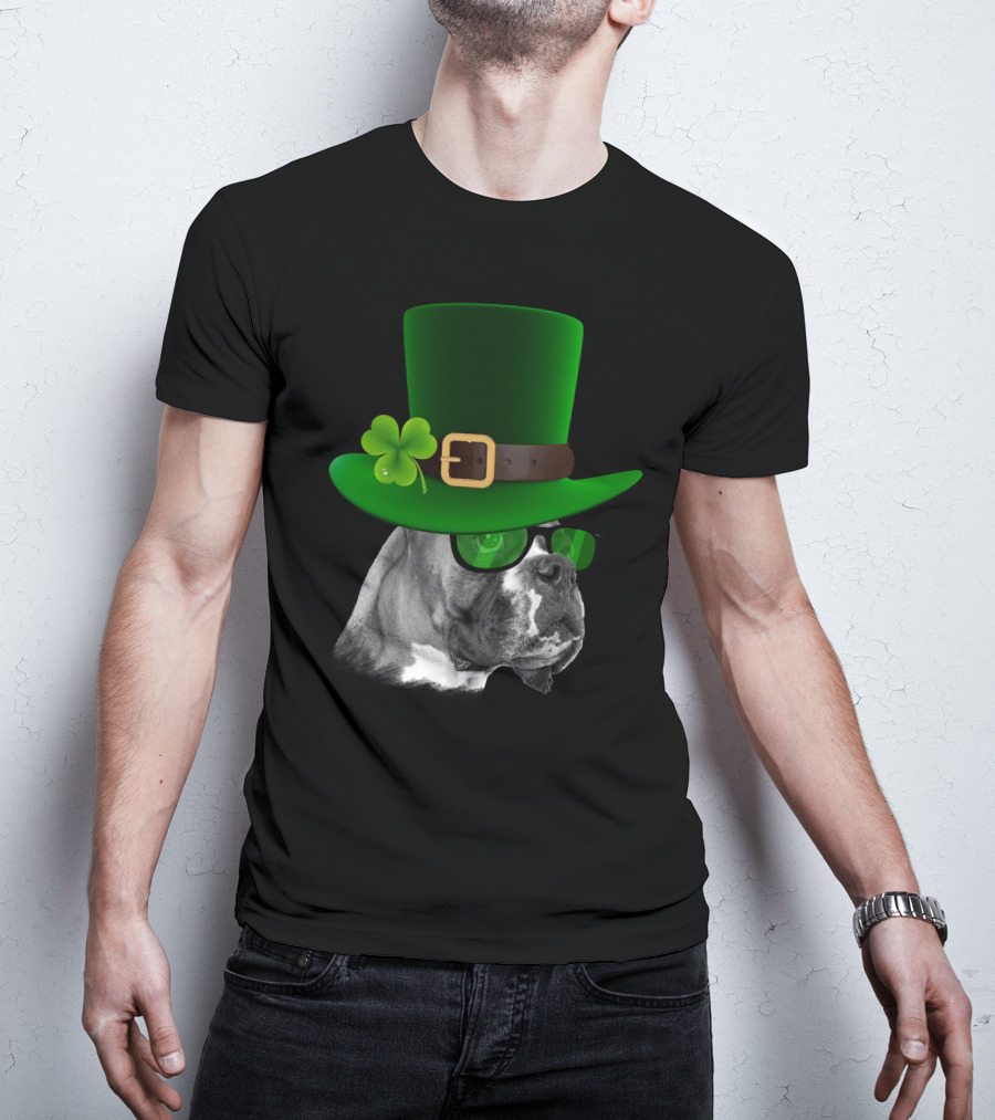 Boxer Dog St Patrick's Day Green Hat Shamrock T-Shirt