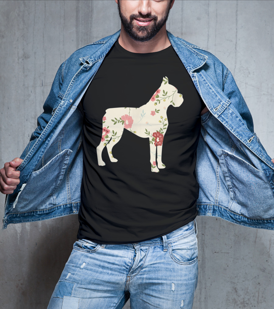 Cute Boxer Vintage Floral Dog Flower T-Shirt