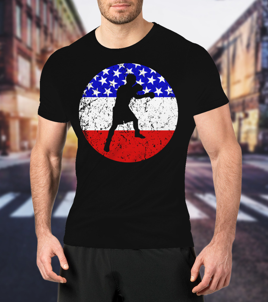 American Flag Boxing Vintage Boxer Silhouette T-Shirt