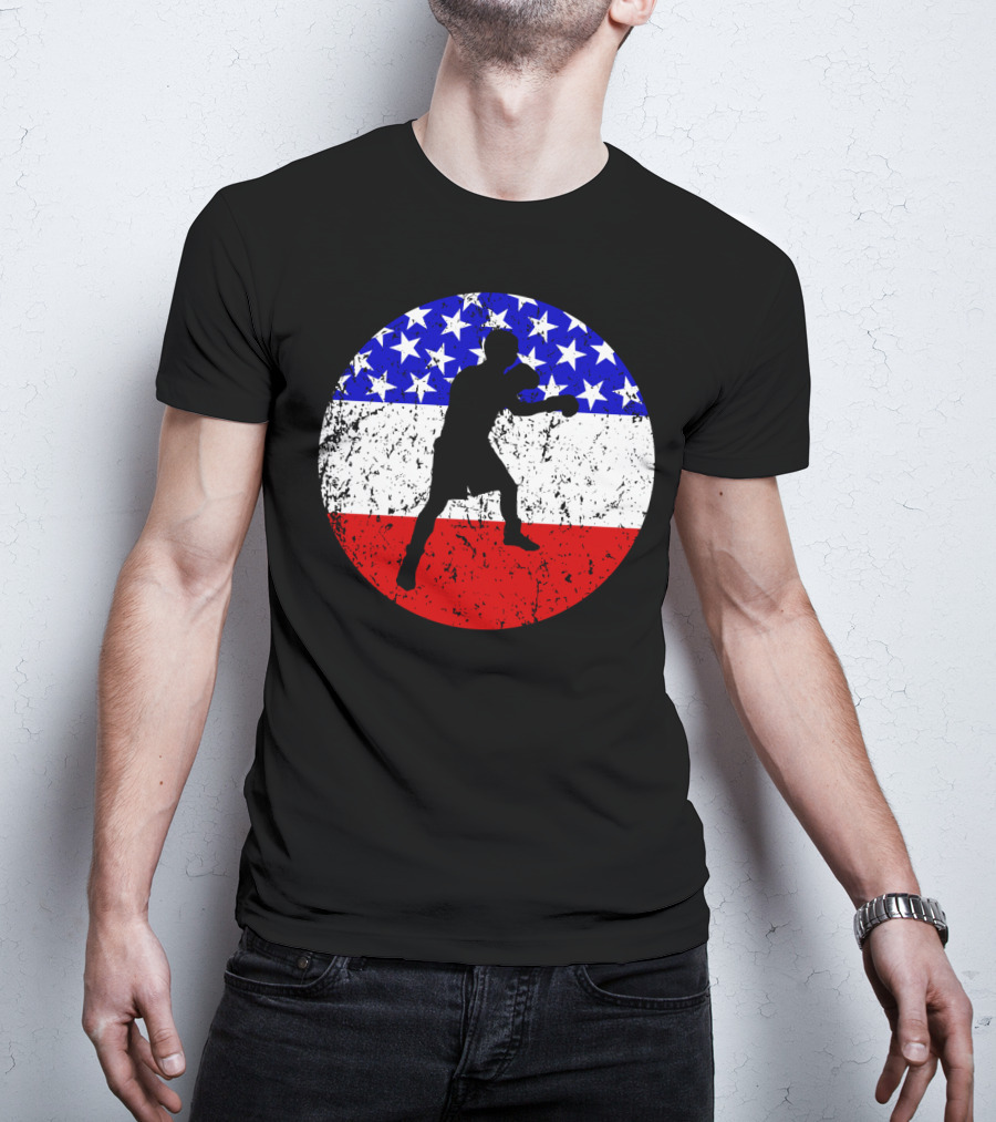 American Flag Boxing Vintage Boxer Silhouette T-Shirt