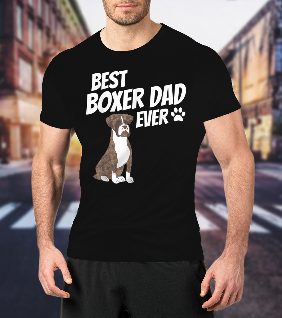 Best Boxer Dad Ever Cute Dog Puppy Pet Lover Paw Prints T-Shirt
