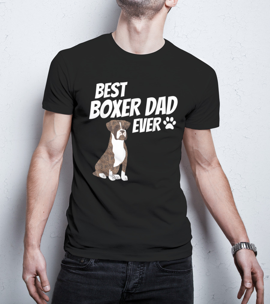 Best Boxer Dad Ever Cute Dog Puppy Pet Lover Paw Prints T-Shirt