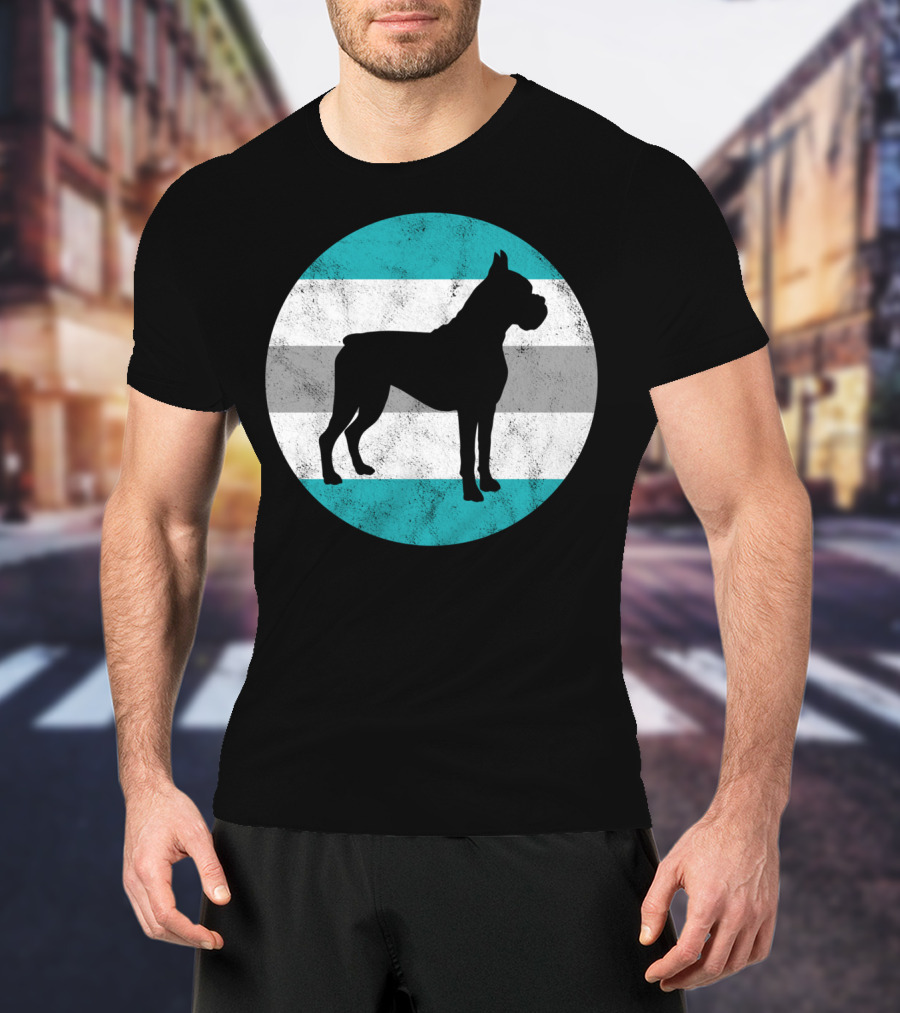 Boxer Dog Silhouette On Retro Striped Circle For Teens T-Shirt