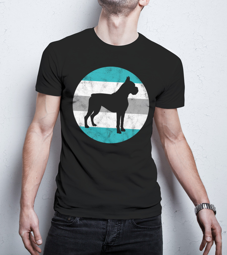 Boxer Dog Silhouette On Retro Striped Circle For Teens T-Shirt