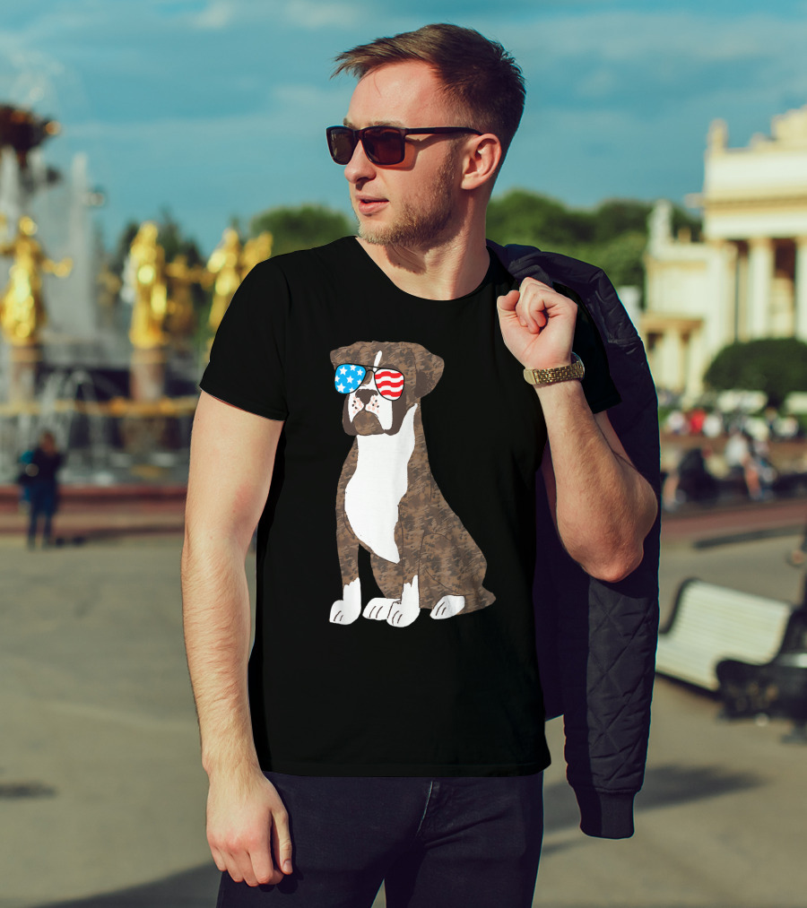 Patriotic Boxer Dog USA Flag Sunglasses Memorial Day T-Shirt
