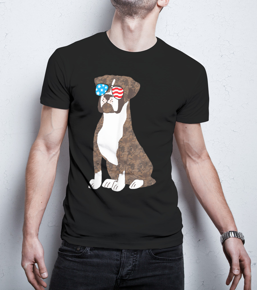 Patriotic Boxer Dog USA Flag Sunglasses Memorial Day T-Shirt