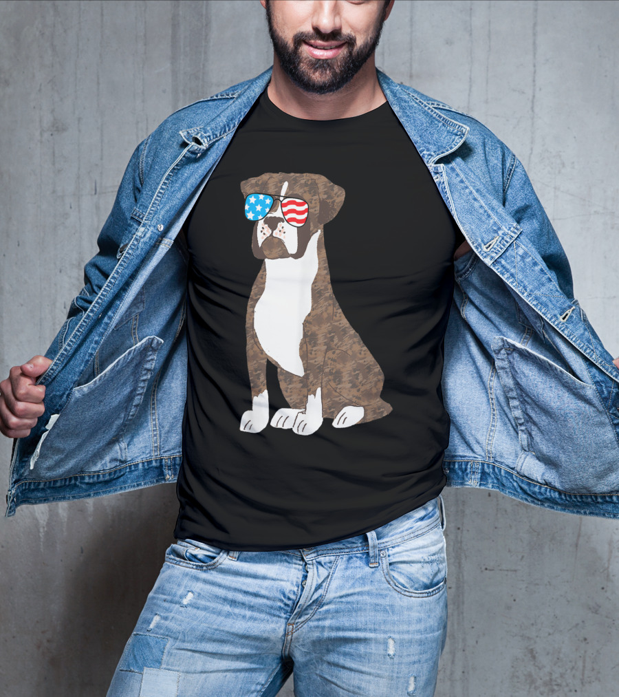 Patriotic Boxer Dog USA Flag Sunglasses Memorial Day T-Shirt