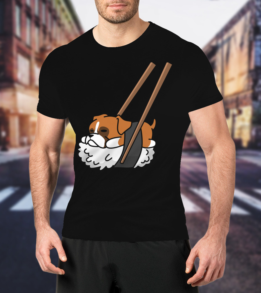 Boxer Dog Sushi With Funny Chopsticks T-Shirt