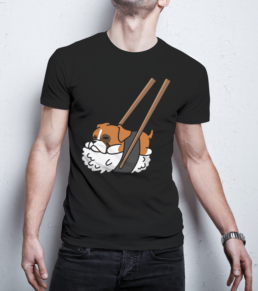 Boxer Dog Sushi With Funny Chopsticks T-Shirt