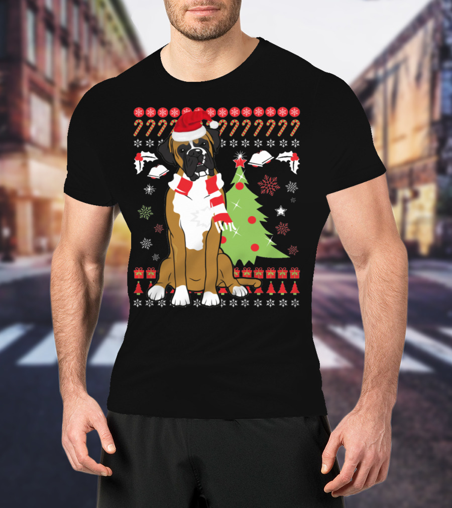Boxer Dog Christmas Tree Ugly Christmas Holiday Boxer T-Shirt
