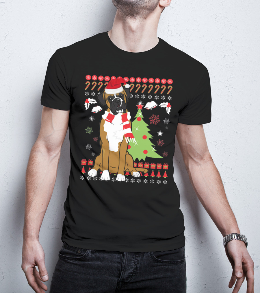 Boxer Dog Christmas Tree Ugly Christmas Holiday Boxer T-Shirt