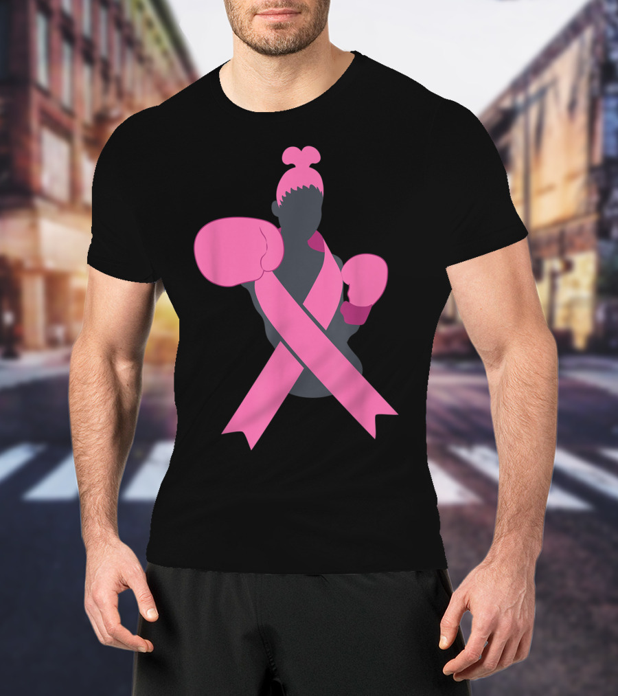 Boxer Supporting Breast Cancer Awareness With Pink Ribbon Boxing Gloves T-Shirt