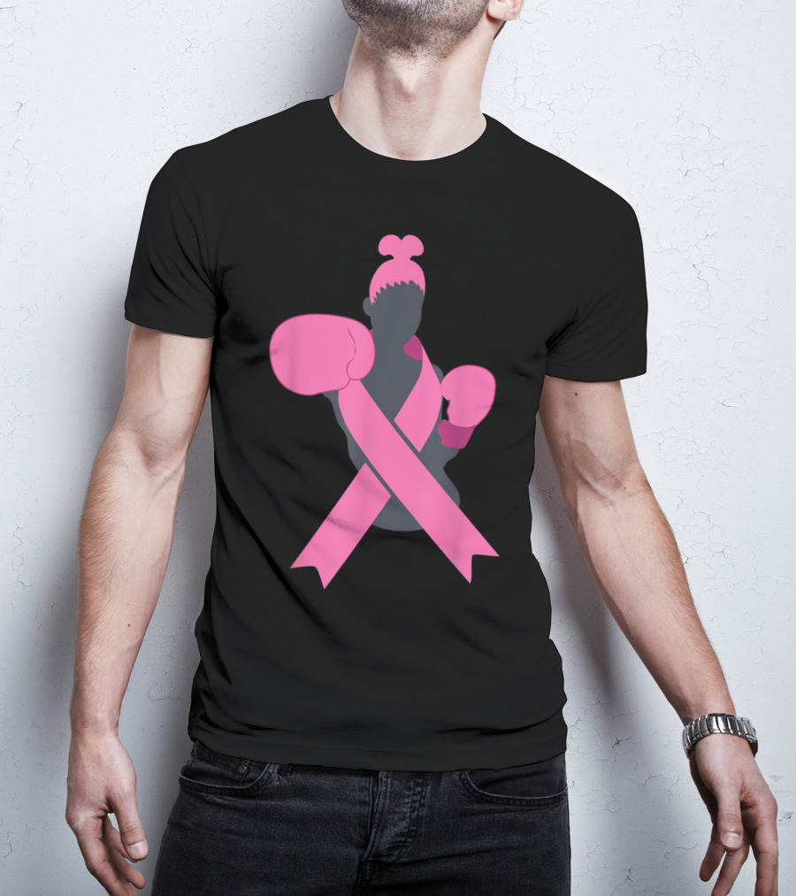 Boxer Supporting Breast Cancer Awareness With Pink Ribbon Boxing Gloves T-Shirt
