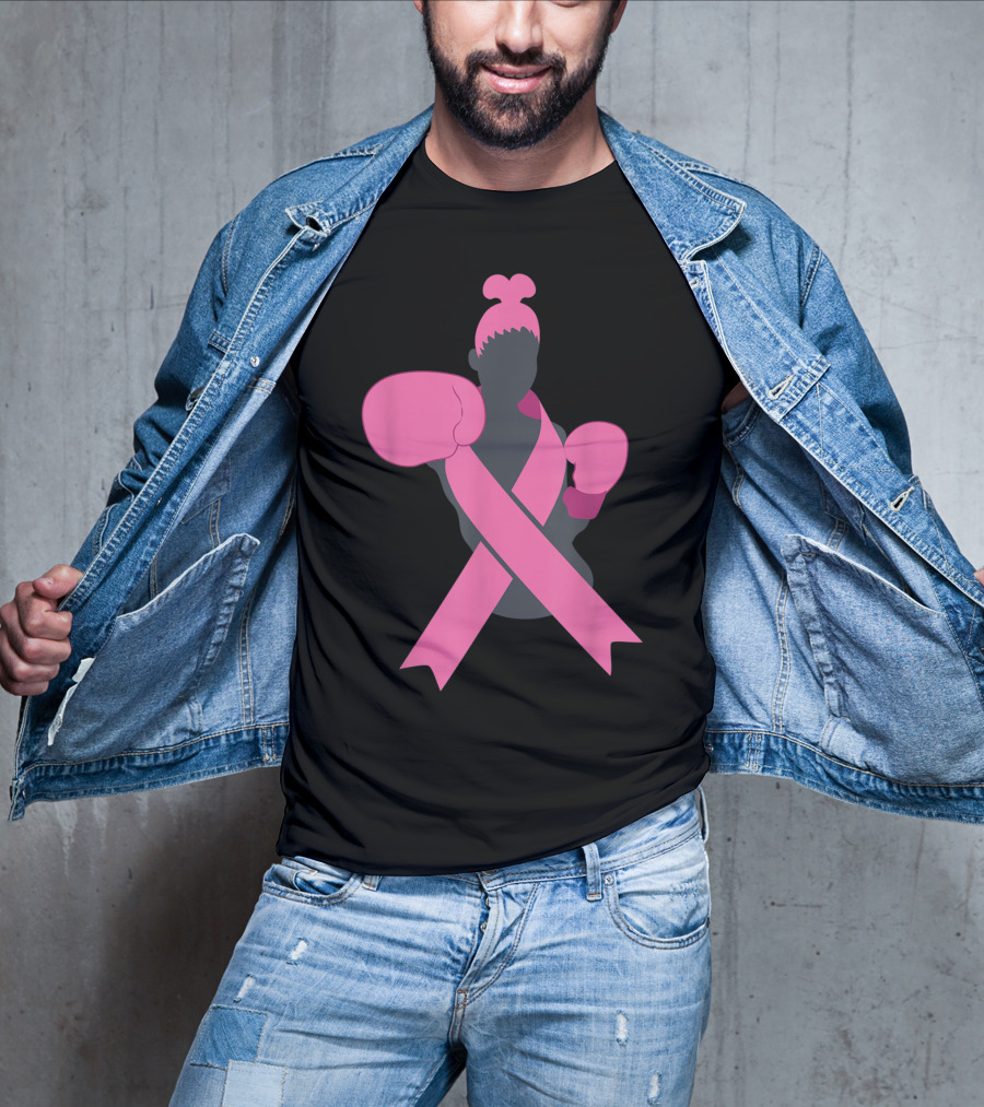 Boxer Supporting Breast Cancer Awareness With Pink Ribbon Boxing Gloves T-Shirt