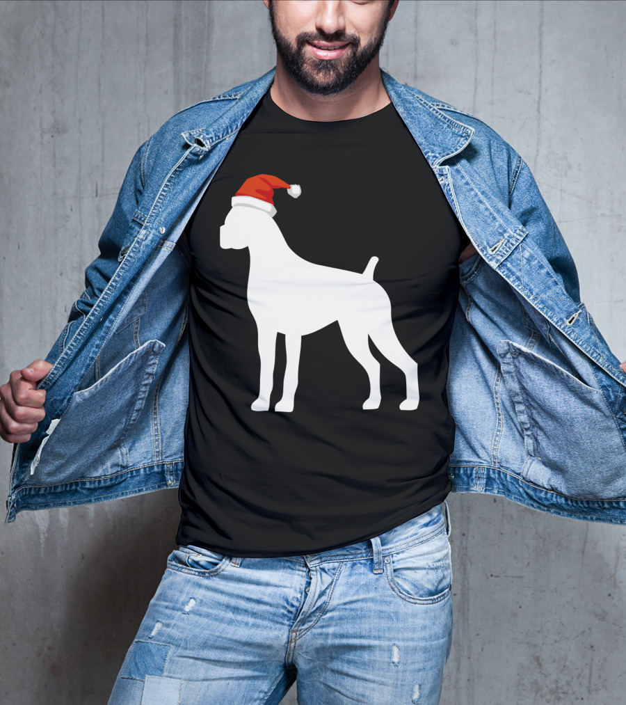 Boxer Dog Wearing Santa Hat Christmas T-Shirt