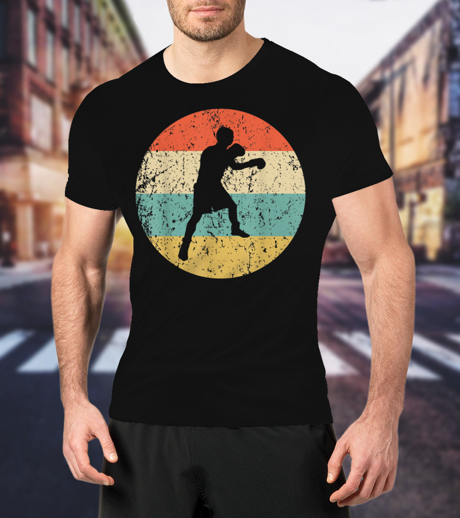 Boxing Vintage Boxer Silhouette Retro Circle Stripes T-Shirt