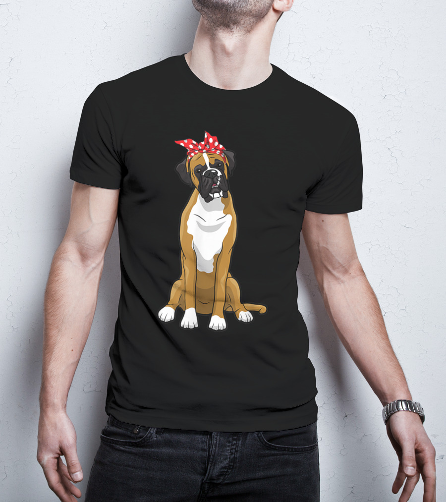 Funny Boxer Dog With Red Bandana For Mom T-Shirt