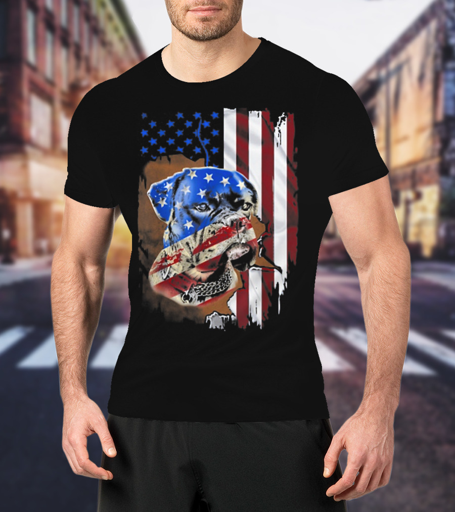 American Flag Boxer Dog Tattoos T-Shirt