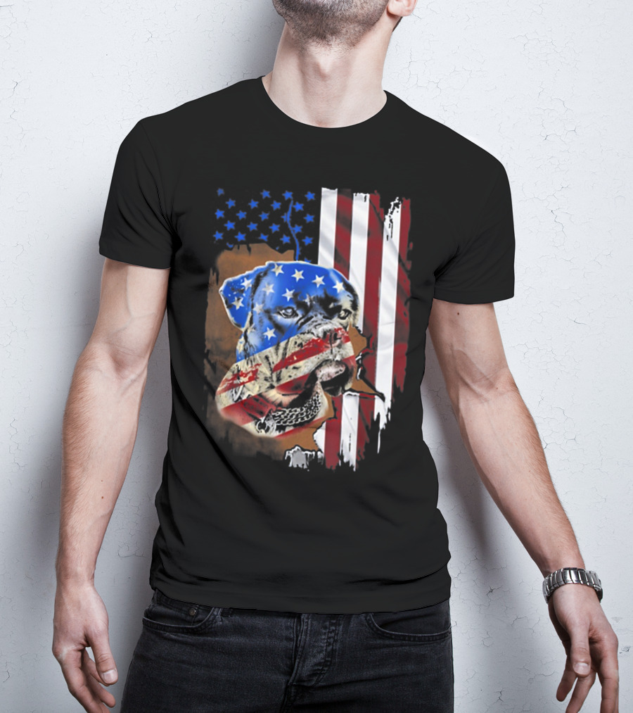 American Flag Boxer Dog Tattoos T-Shirt