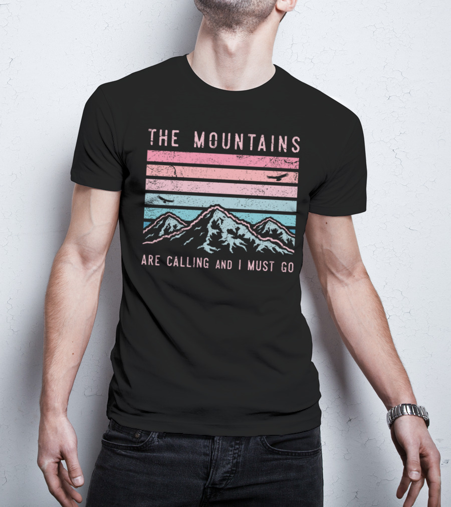 The Mountains Are Calling And I Must Go Sunset Birds T-Shirt