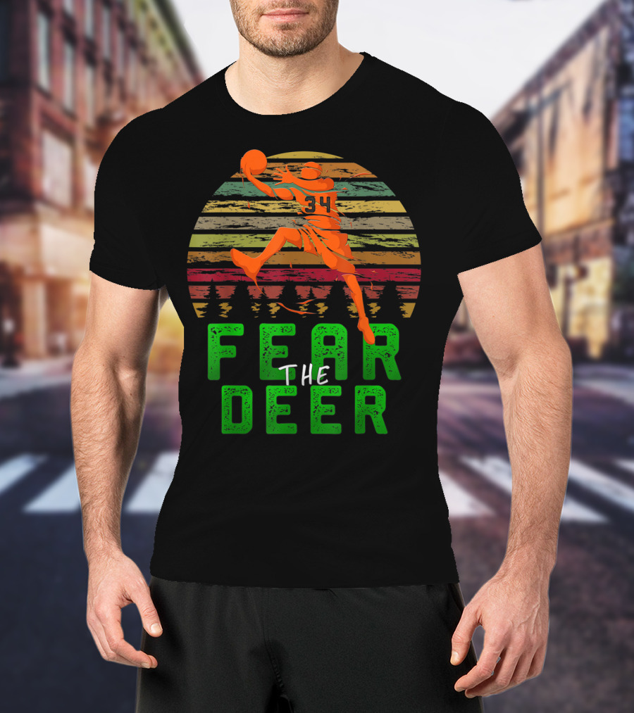 Fear The Deer Milwaukee Basketball Retro Sunset Jumper T-Shirt