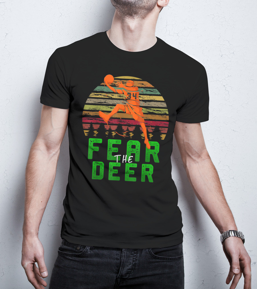 Fear The Deer Milwaukee Basketball Retro Sunset Jumper T-Shirt