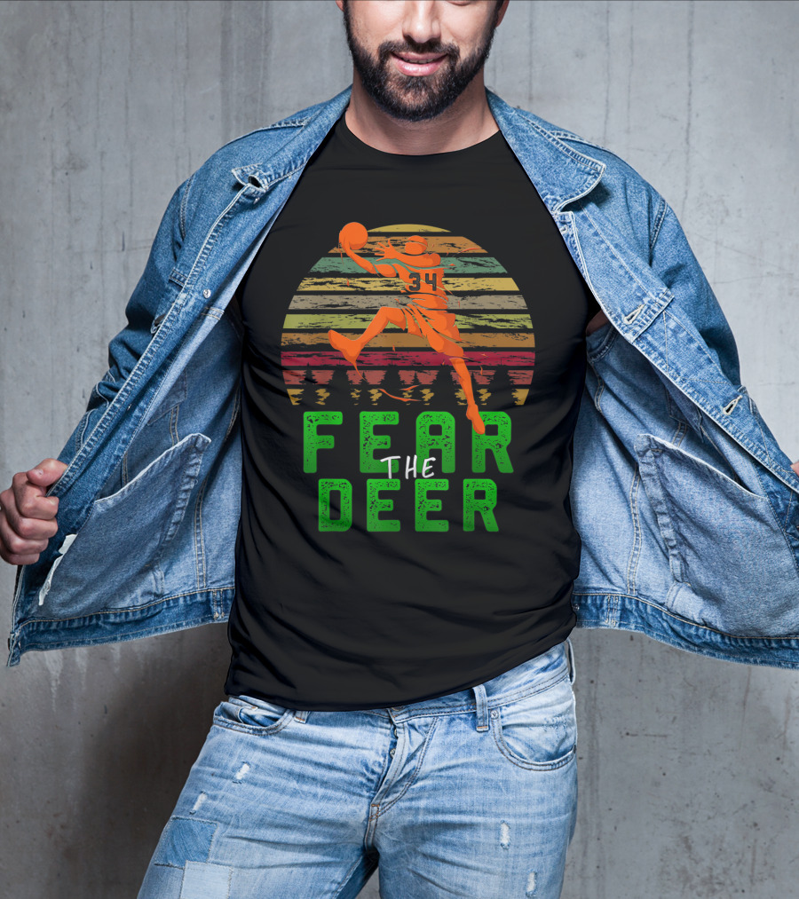 Fear The Deer Milwaukee Basketball Retro Sunset Jumper T-Shirt