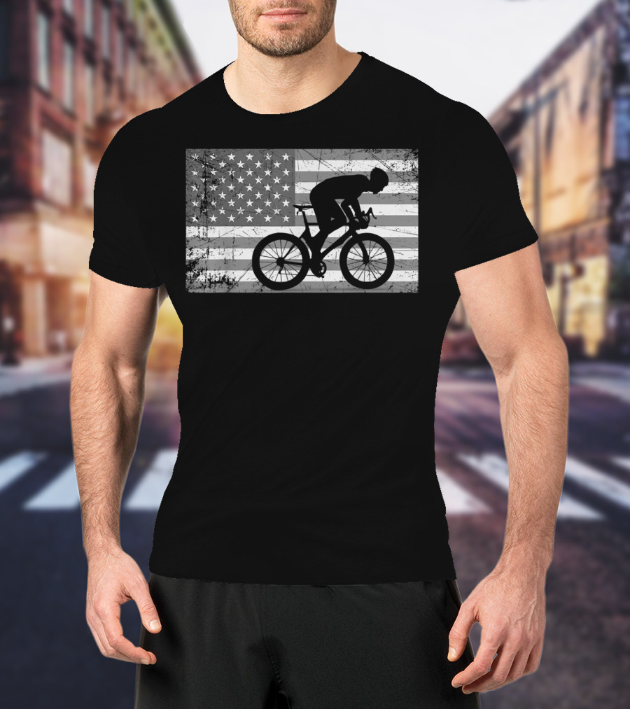 American Flag USA Cyclist Bike Cycling T-Shirt