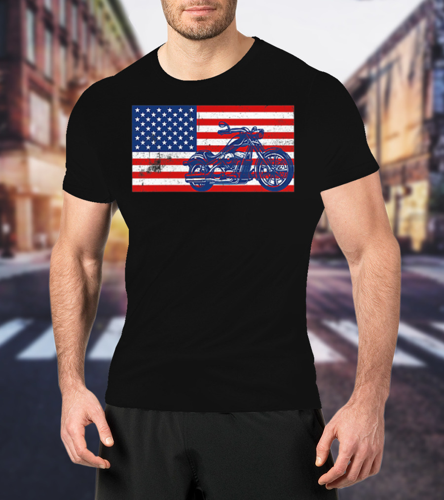 American Flag Motorcycle Stars And Stripes Pocket Motorcycl T-Shirt
