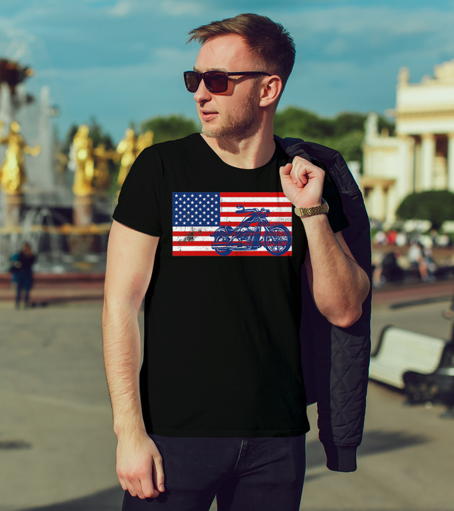 American Flag Motorcycle Stars And Stripes Pocket Motorcycl T-Shirt