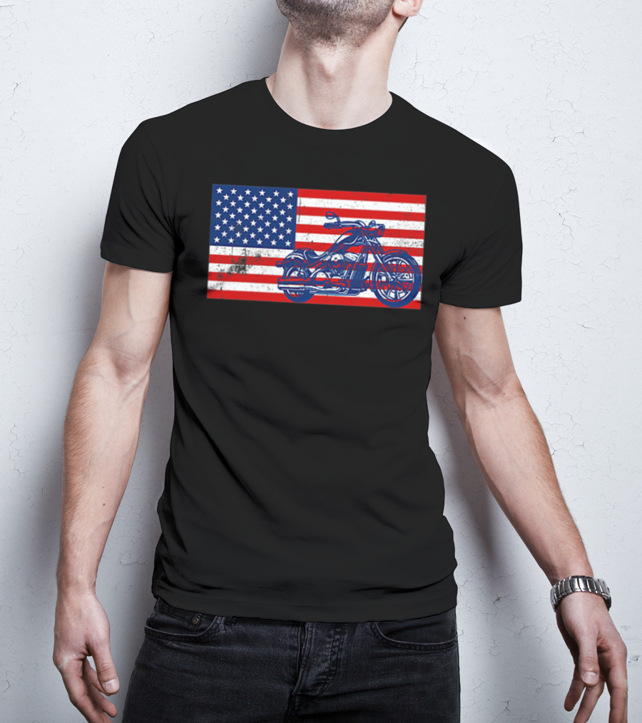 American Flag Motorcycle Stars And Stripes Pocket Motorcycl T-Shirt